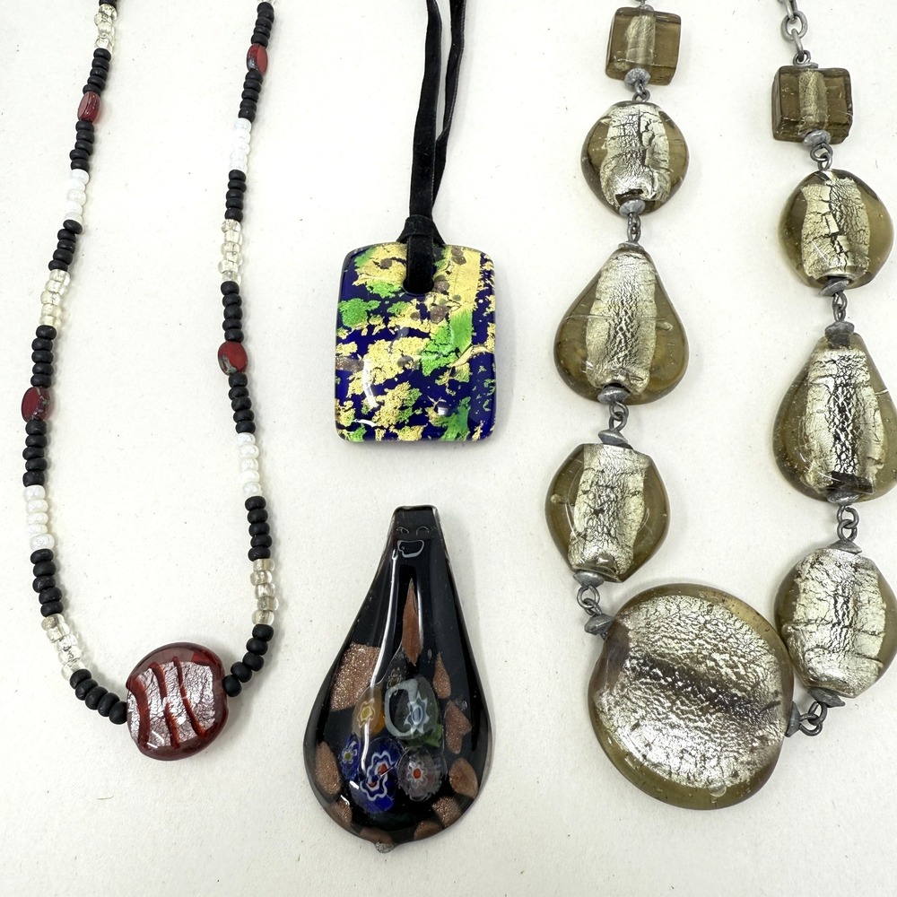 Art Glass Jewelry Lot 4‎ Pieces Lamp Work Foil Millefiori Resell Wearable